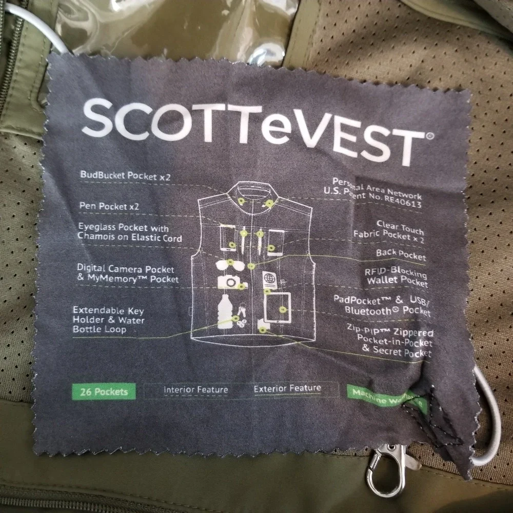 SCOTTeVEST Vest Mens XL Green RFID Travel Full Zip Multi Pocket TEC Outdoor